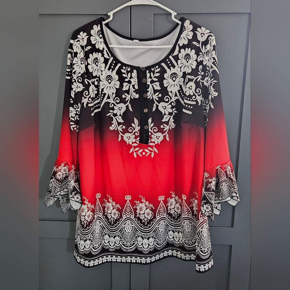 Black,White & Red Long Flared Sleeve Size XL
